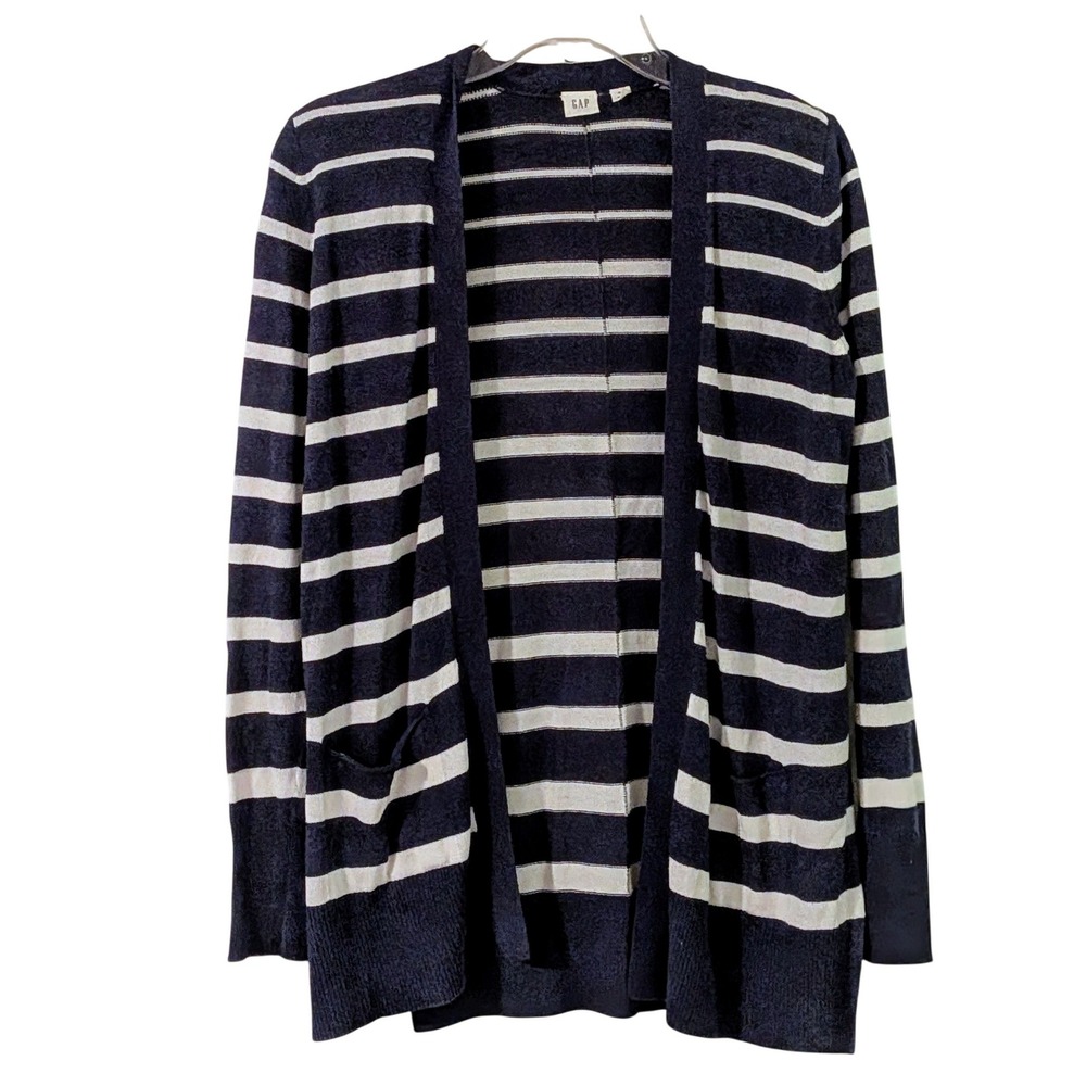 GAP Navy White Stripe‎ Open Front Cardigan Sweater Womens XS Comfy Chic